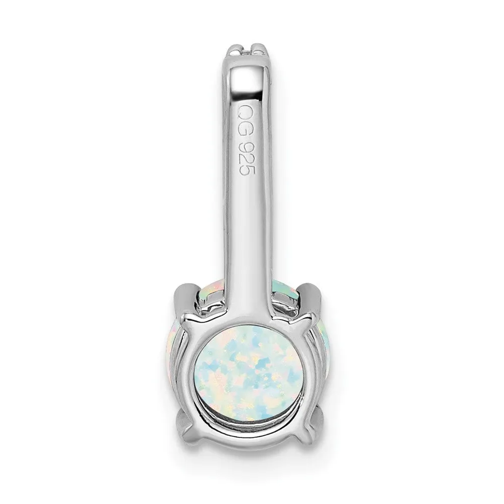 14k White Gold Round Created Opal and Diamond Pendant