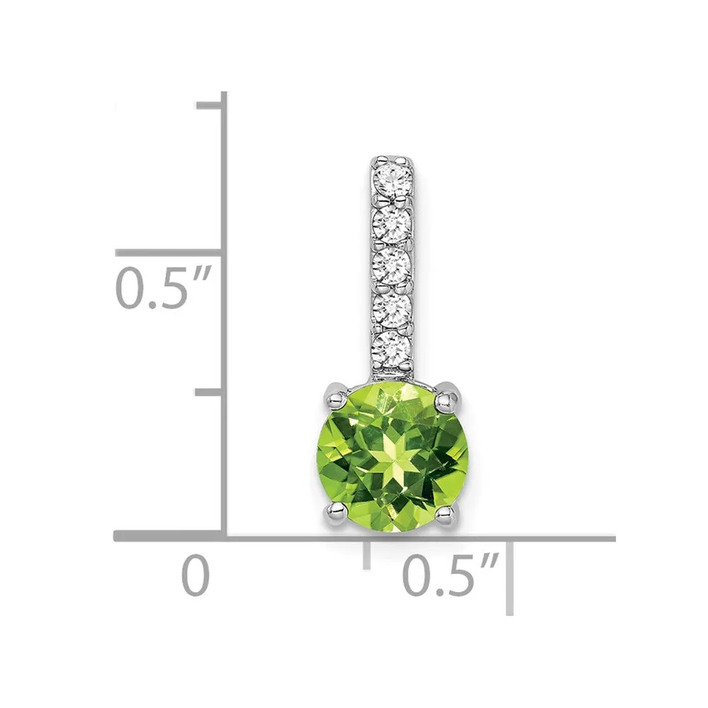 14k White Gold Round Peridot and Diamond Pendant