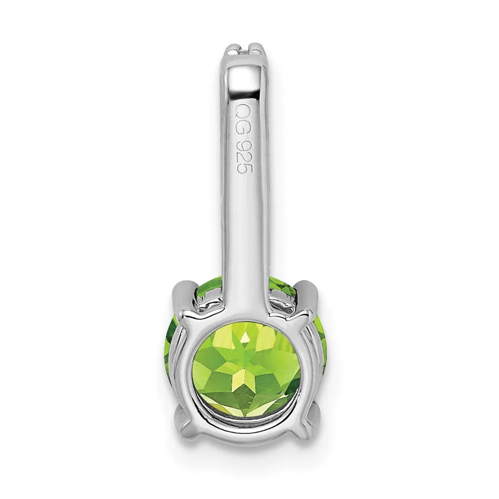 14k White Gold Round Peridot and Diamond Pendant
