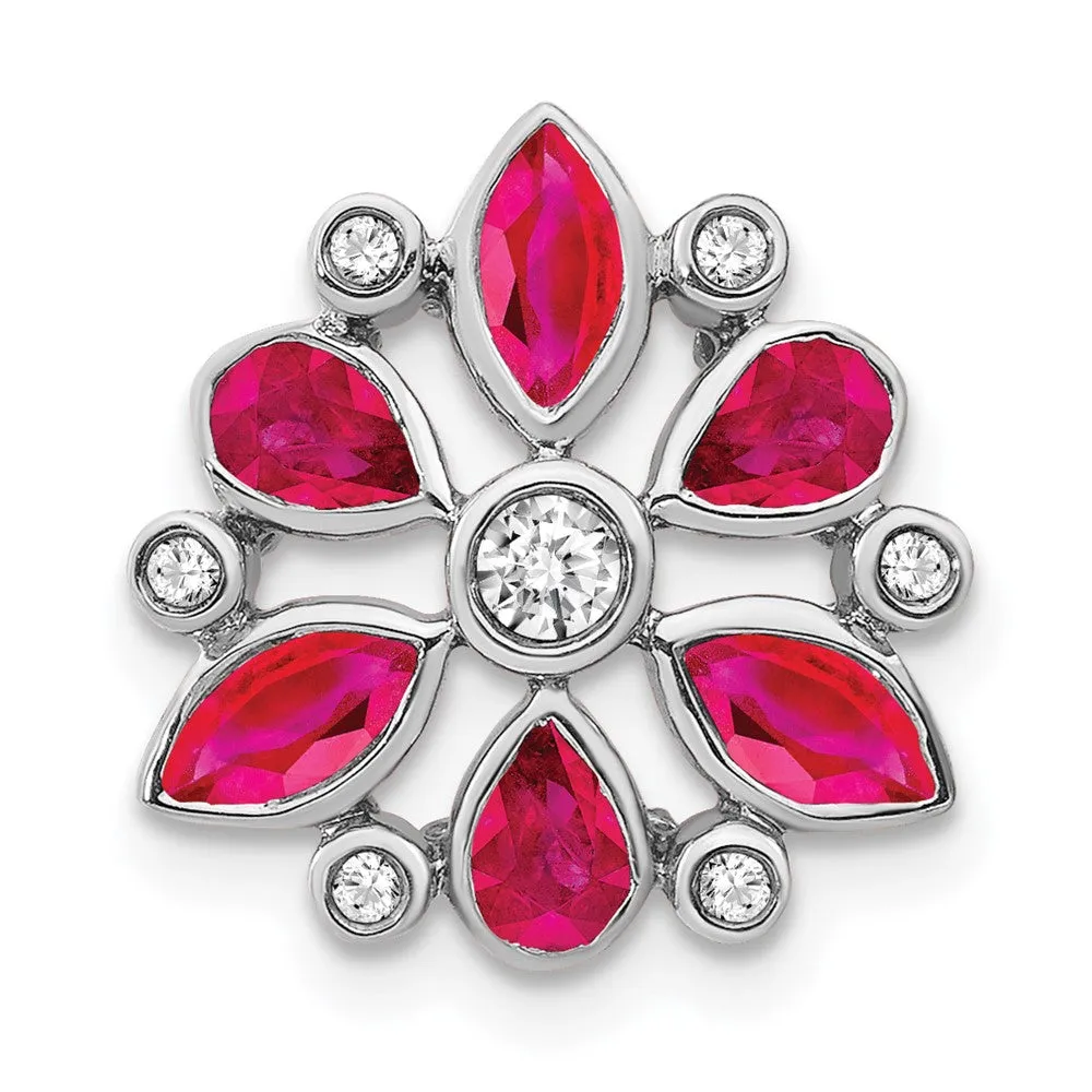 14k White Gold Ruby and Diamond Chain Slide