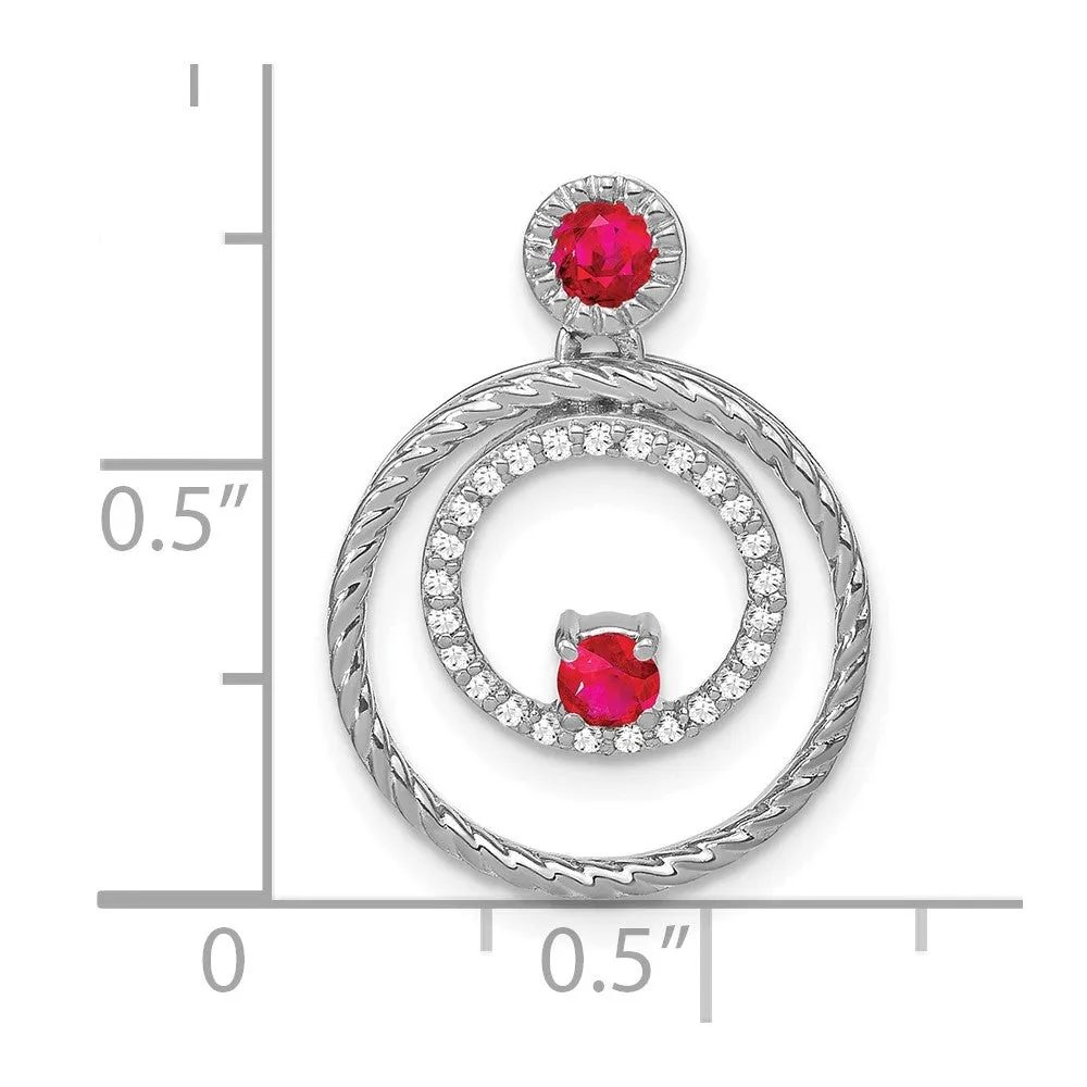 14k White Gold Ruby and Diamond Circles Pendant