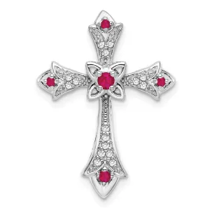 14k White Gold Ruby and Diamond Fleur de Lis Cross Chain Slide