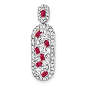 14k White Gold Ruby and Diamond Oval Chain Slide