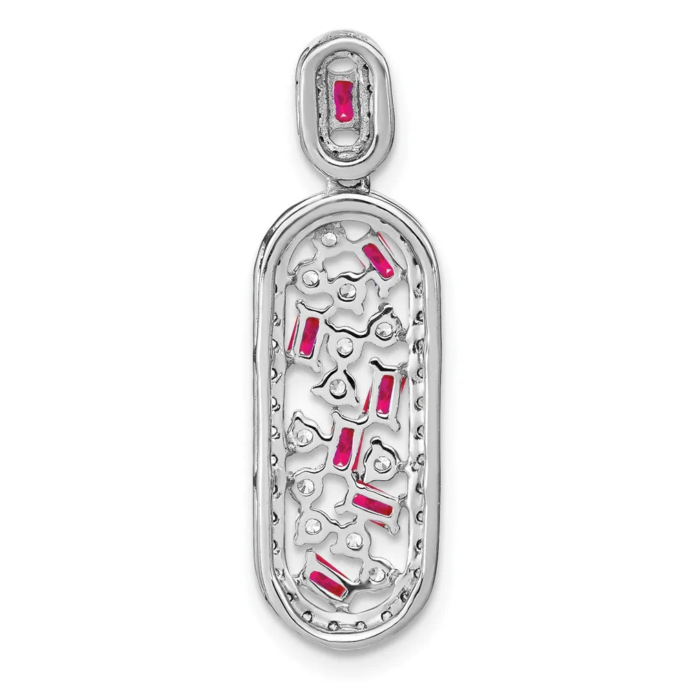 14k White Gold Ruby and Diamond Oval Chain Slide