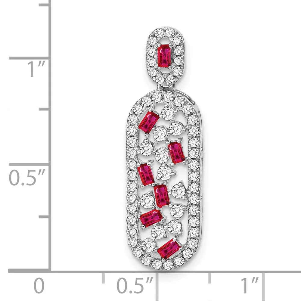 14k White Gold Ruby and Diamond Oval Chain Slide