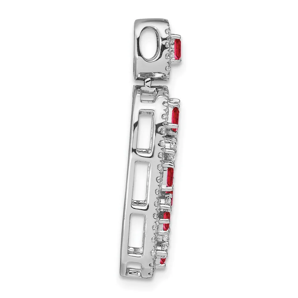 14k White Gold Ruby and Diamond Oval Chain Slide