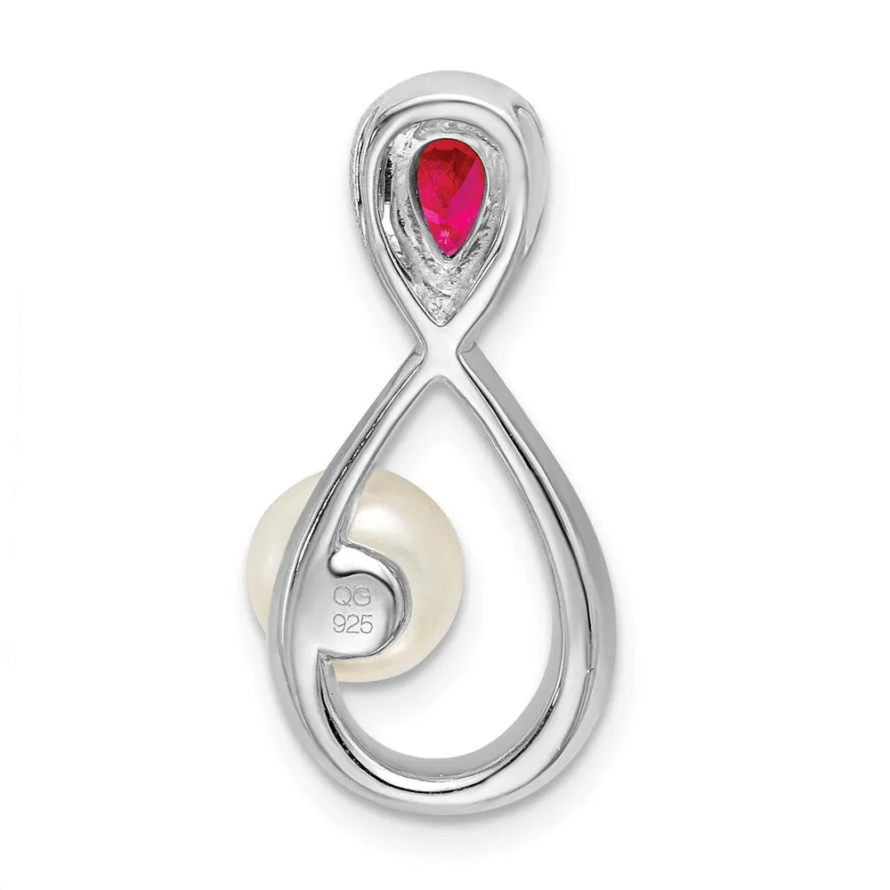 14k White Gold Ruby/FWC Pearl/Diamond Infinity Chain Slide