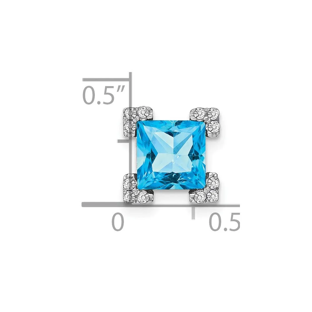 14k White Gold Square Blue Topaz and Diamond Chain Slide