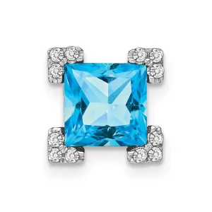 14k White Gold Square Blue Topaz and Diamond Chain Slide