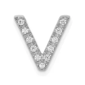 14k White Gold White Gold Diamond Letter V Initial Charm
