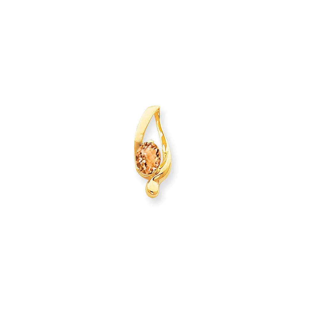 14k Yellow Gold 8x6mm Oval Citrine Checker slide