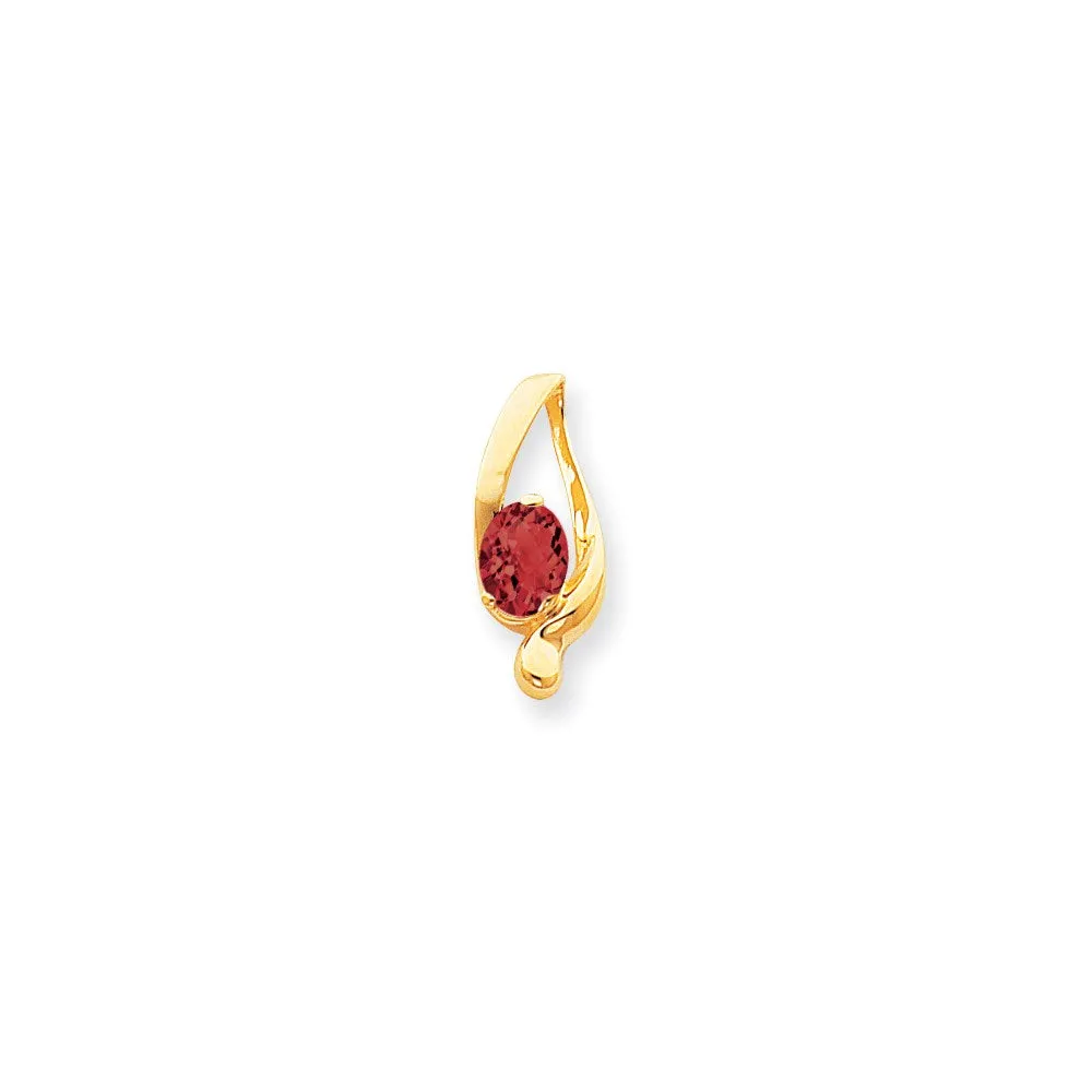 14k Yellow Gold 8x6mm Oval Garnet Checker slide
