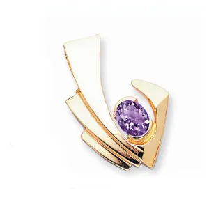 14k Yellow Gold 9x7mm Oval Amethyst Checker slide