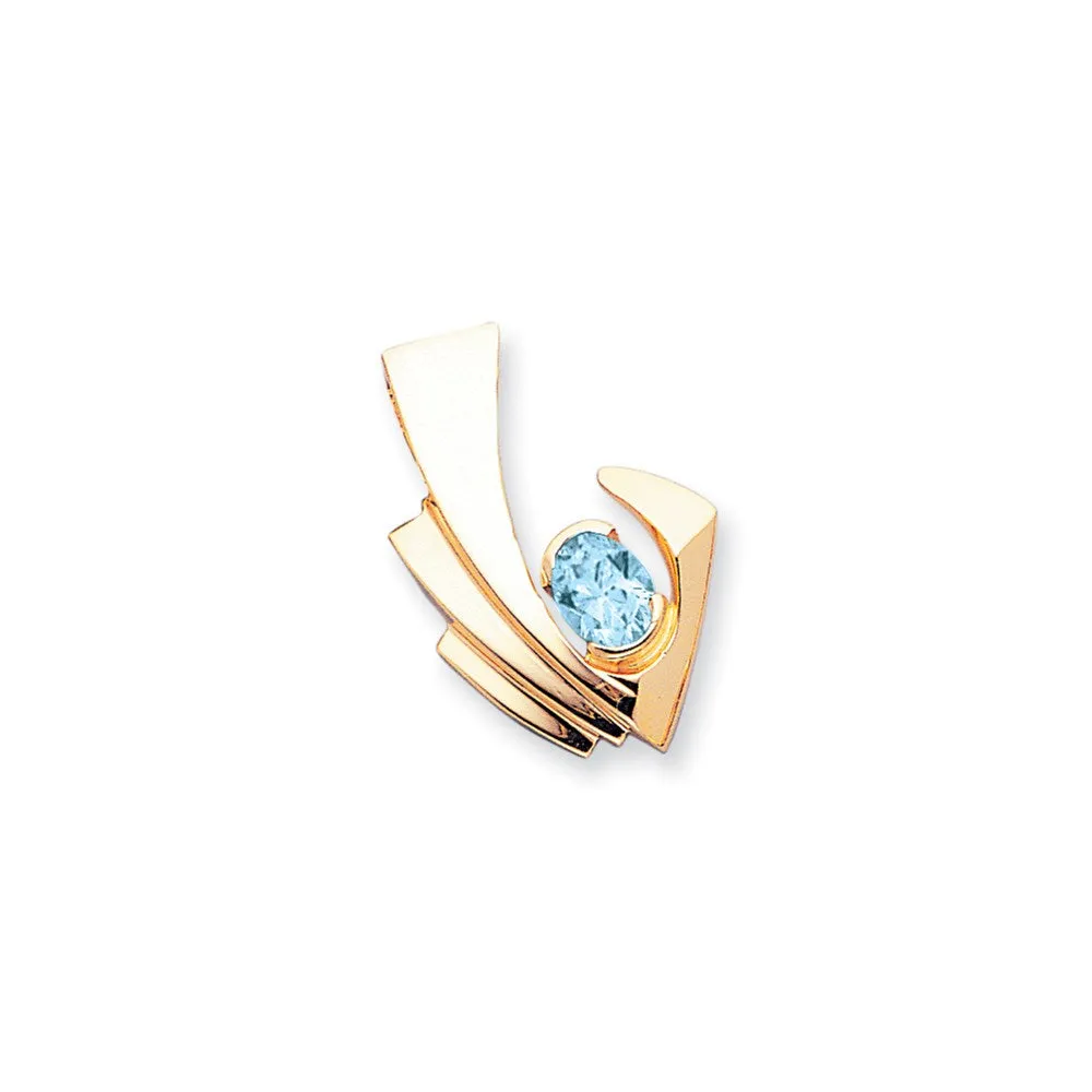 14k Yellow Gold 9x7mm Oval Blue Topaz Checker slide
