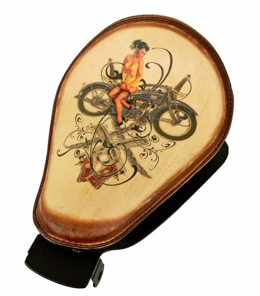 2010-2022 Sportster Harley Spring Seat Brown Dist Tattoo Leather Solo Mount Kit bcs
