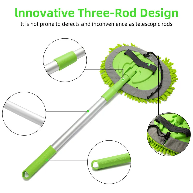 3-in-1 Chenille Wash Mop & Window Cleaner w. Removable Car Wash Mitt (3.75 ft.)