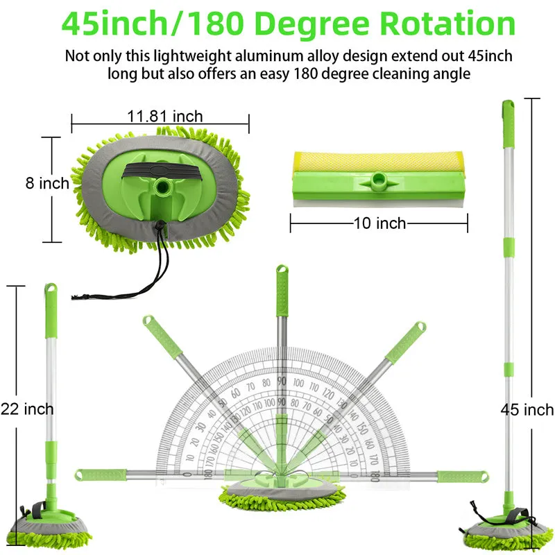 3-in-1 Chenille Wash Mop & Window Cleaner w. Removable Car Wash Mitt (3.75 ft.)