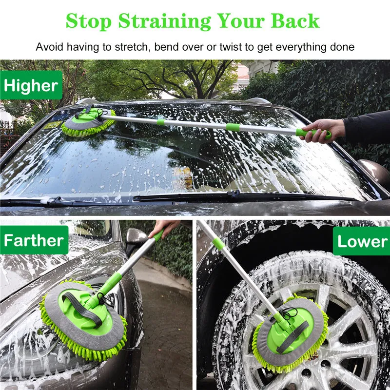 3-in-1 Chenille Wash Mop & Window Cleaner w. Removable Car Wash Mitt (3.75 ft.)