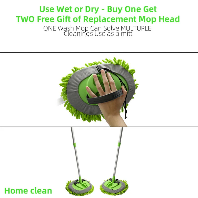 3-in-1 Chenille Wash Mop & Window Cleaner w. Removable Car Wash Mitt (3.75 ft.)