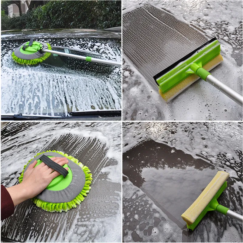3-in-1 Chenille Wash Mop & Window Cleaner w. Removable Car Wash Mitt (3.75 ft.)