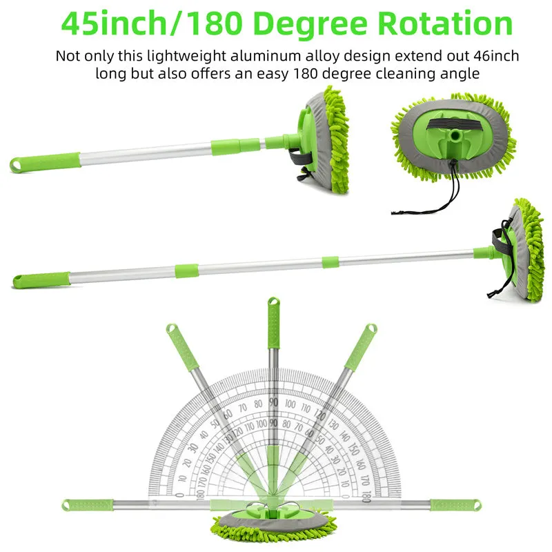 3-in-1 Chenille Wash Mop & Window Cleaner w. Removable Car Wash Mitt (3.75 ft.)