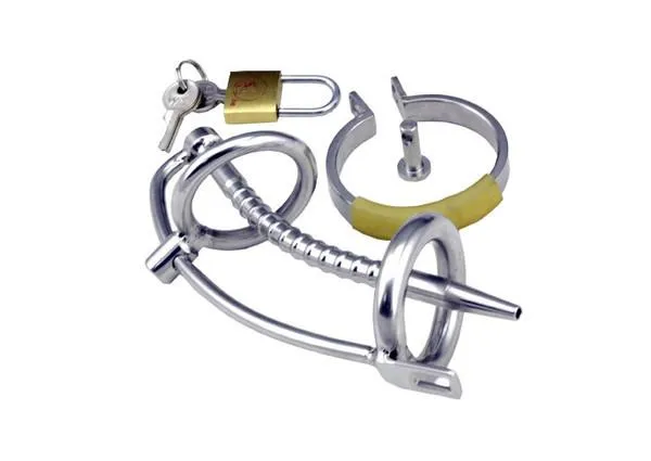 7239AR      The Shaft 5" Hollow Steel Penis Plug Locking Chastity Device with Glans Ring