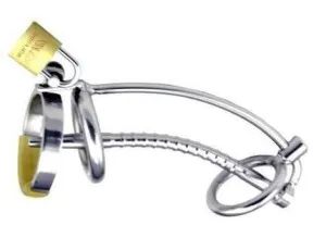 7239AR      The Shaft 5" Hollow Steel Penis Plug Locking Chastity Device with Glans Ring