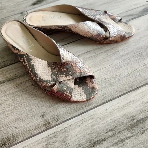 AGL Attilio Giusti Leombruni Mules Sandals Italy Snakeskin Printed Leather 5.5M