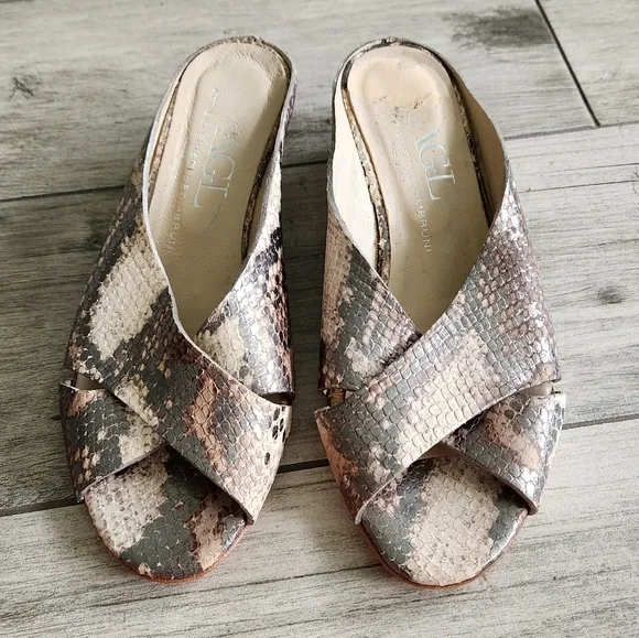 AGL Attilio Giusti Leombruni Mules Sandals Italy Snakeskin Printed Leather 5.5M