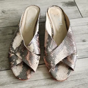 AGL Attilio Giusti Leombruni Mules Sandals Italy Snakeskin Printed Leather 5.5M