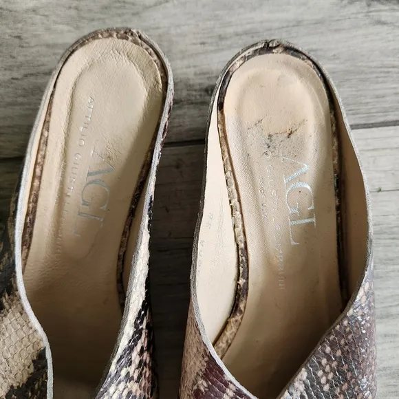 AGL Attilio Giusti Leombruni Mules Sandals Italy Snakeskin Printed Leather 5.5M