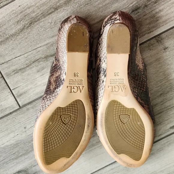 AGL Attilio Giusti Leombruni Mules Sandals Italy Snakeskin Printed Leather 5.5M
