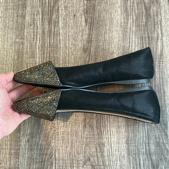 Aldo Rhinestone Flats Silver/Rainbow/Black Ballet Pointed Toe Party Edgy 8