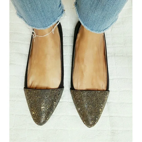 Aldo Rhinestone Flats Silver/Rainbow/Black Ballet Pointed Toe Party Edgy 8