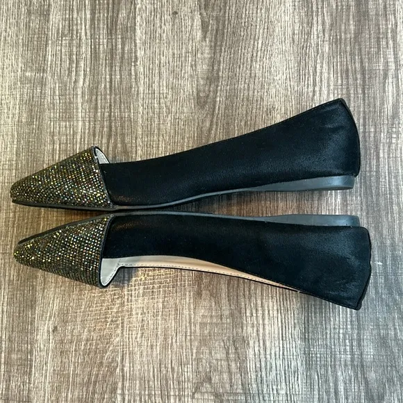Aldo Rhinestone Flats Silver/Rainbow/Black Ballet Pointed Toe Party Edgy 8