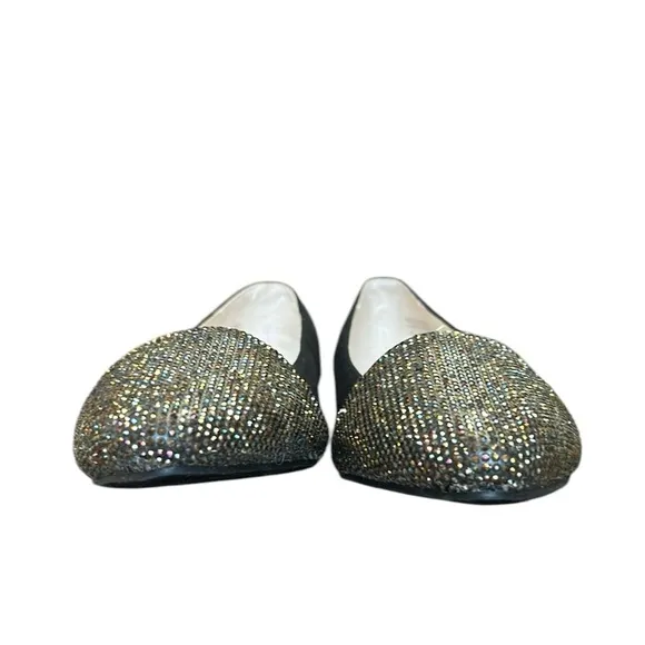 Aldo Rhinestone Flats Silver/Rainbow/Black Ballet Pointed Toe Party Edgy 8