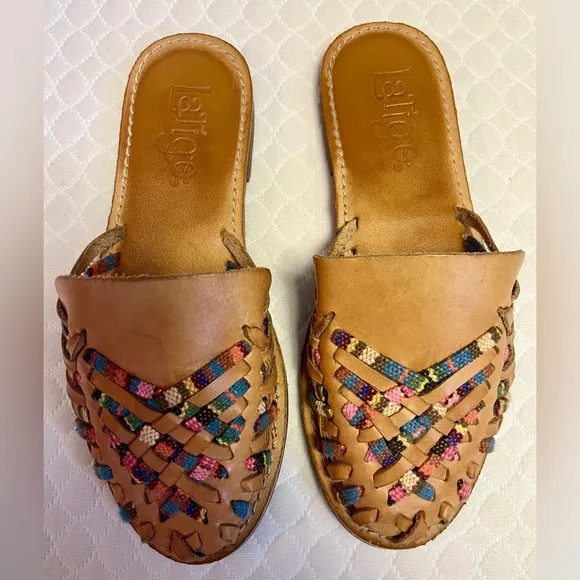Anthropologie Latigo Huarache Hibiscus Multi-Colored Bohemian MulesSize 6.5