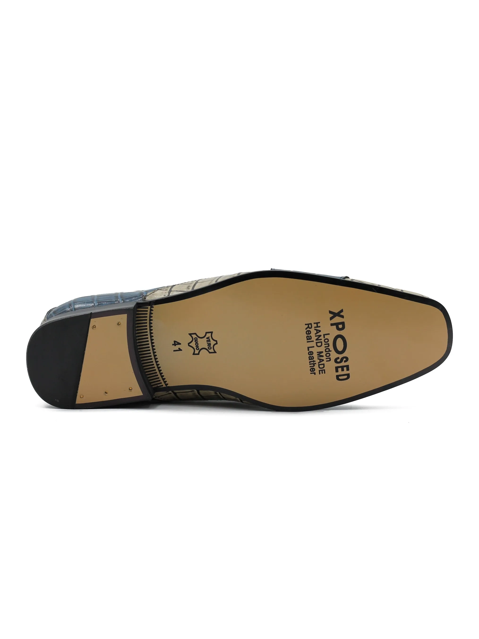 Blue Beige Tone Real Leather Loafers