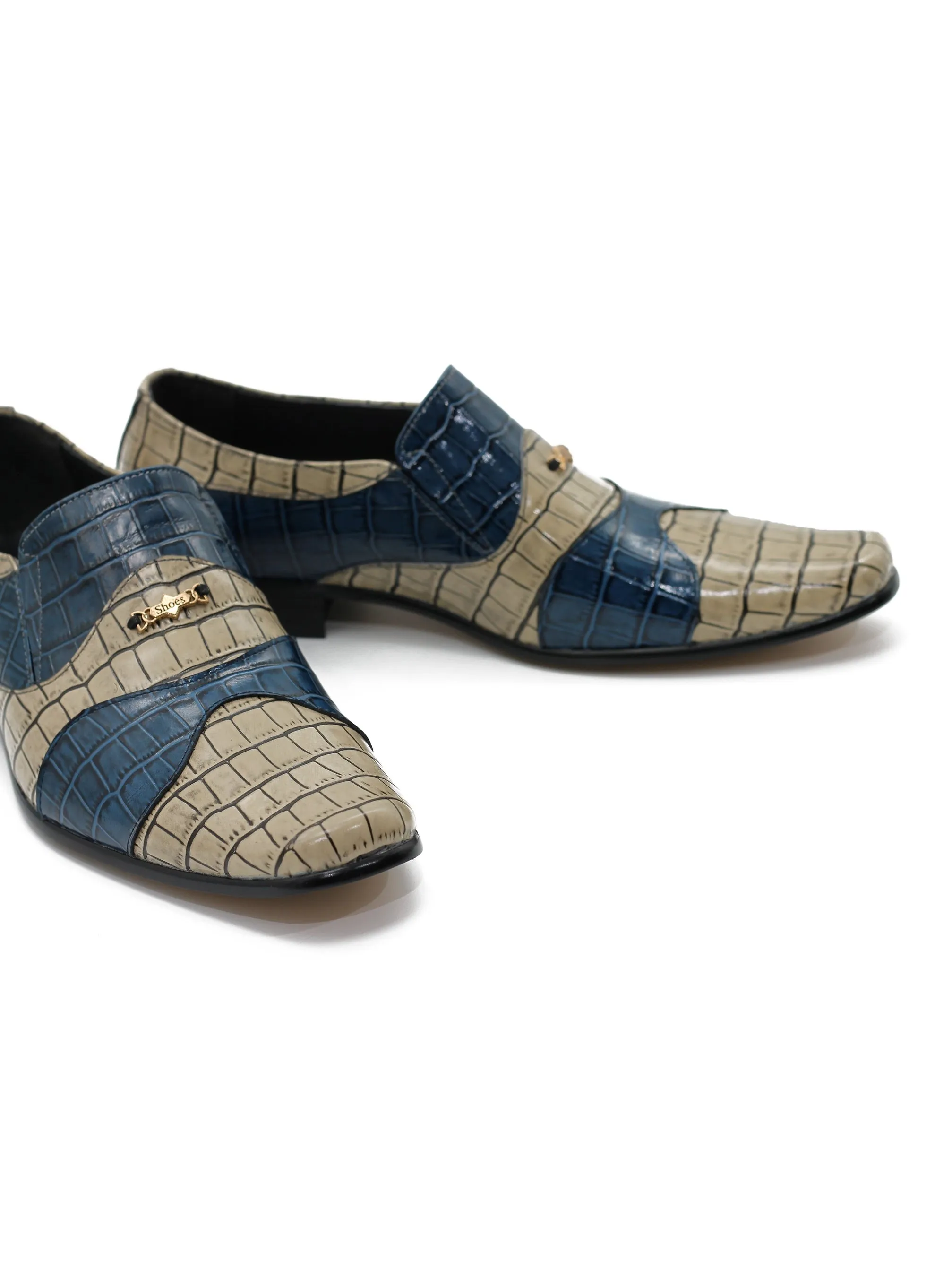 Blue Beige Tone Real Leather Loafers