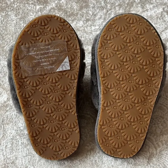 Brand New UGG Fluff Yeah Slides Baby &amp; Toddler Gray Genuine Sheepskin Slipper