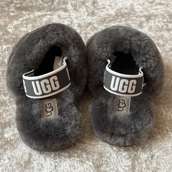 Brand New UGG Fluff Yeah Slides Baby &amp; Toddler Gray Genuine Sheepskin Slipper