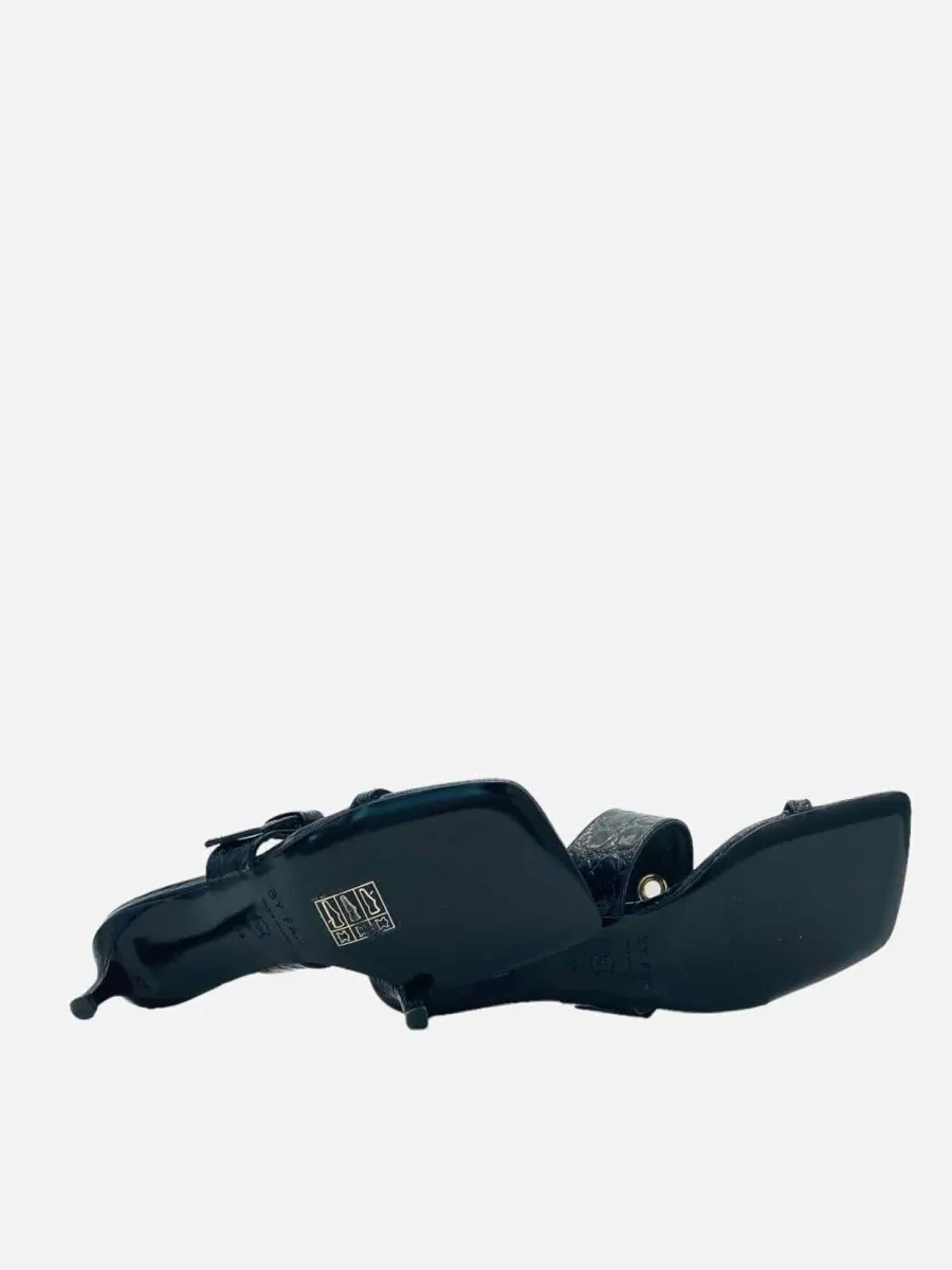 BY FAR Bettina Black Croc Embossed Mules 36