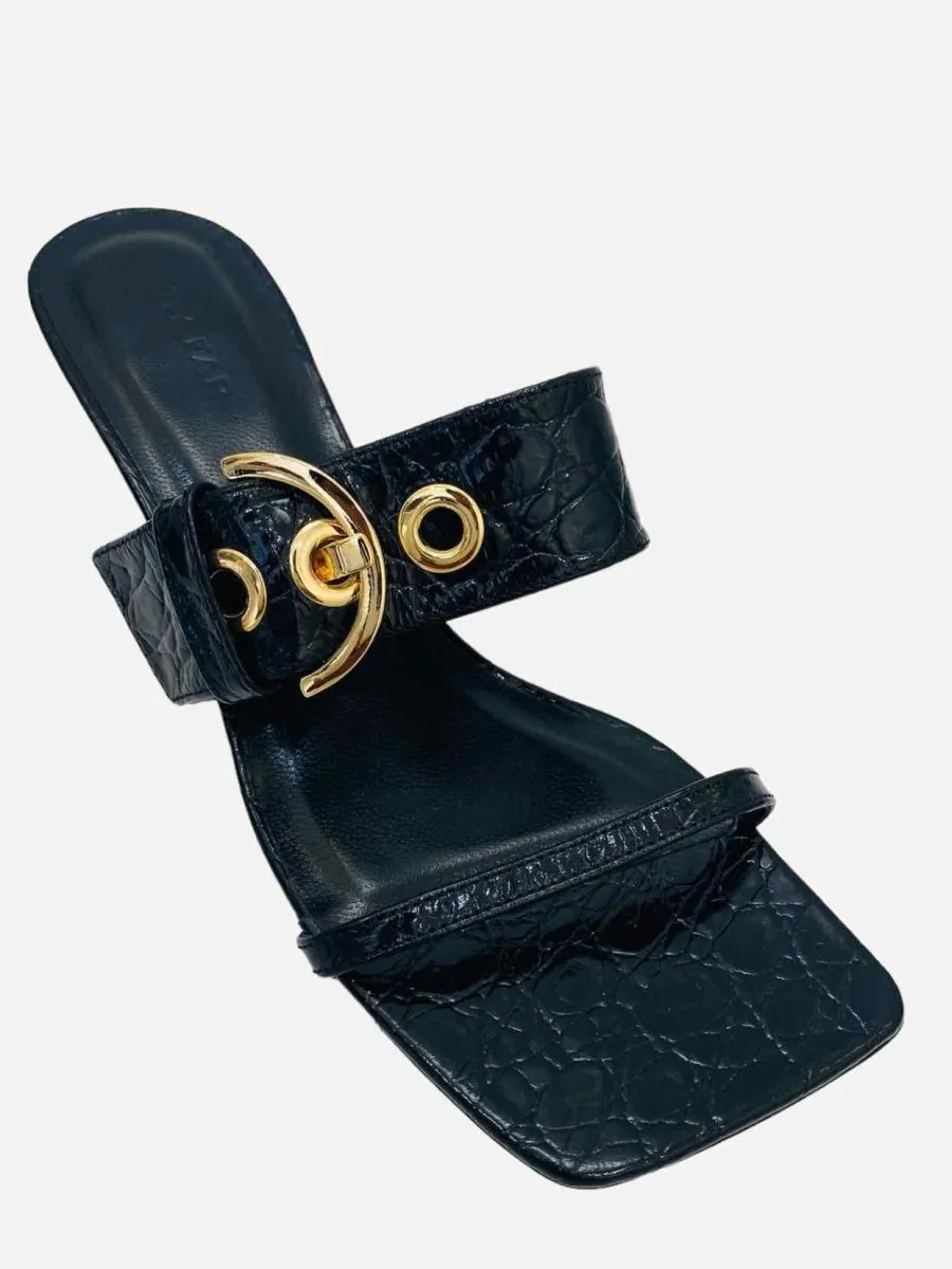 BY FAR Bettina Black Croc Embossed Mules 36