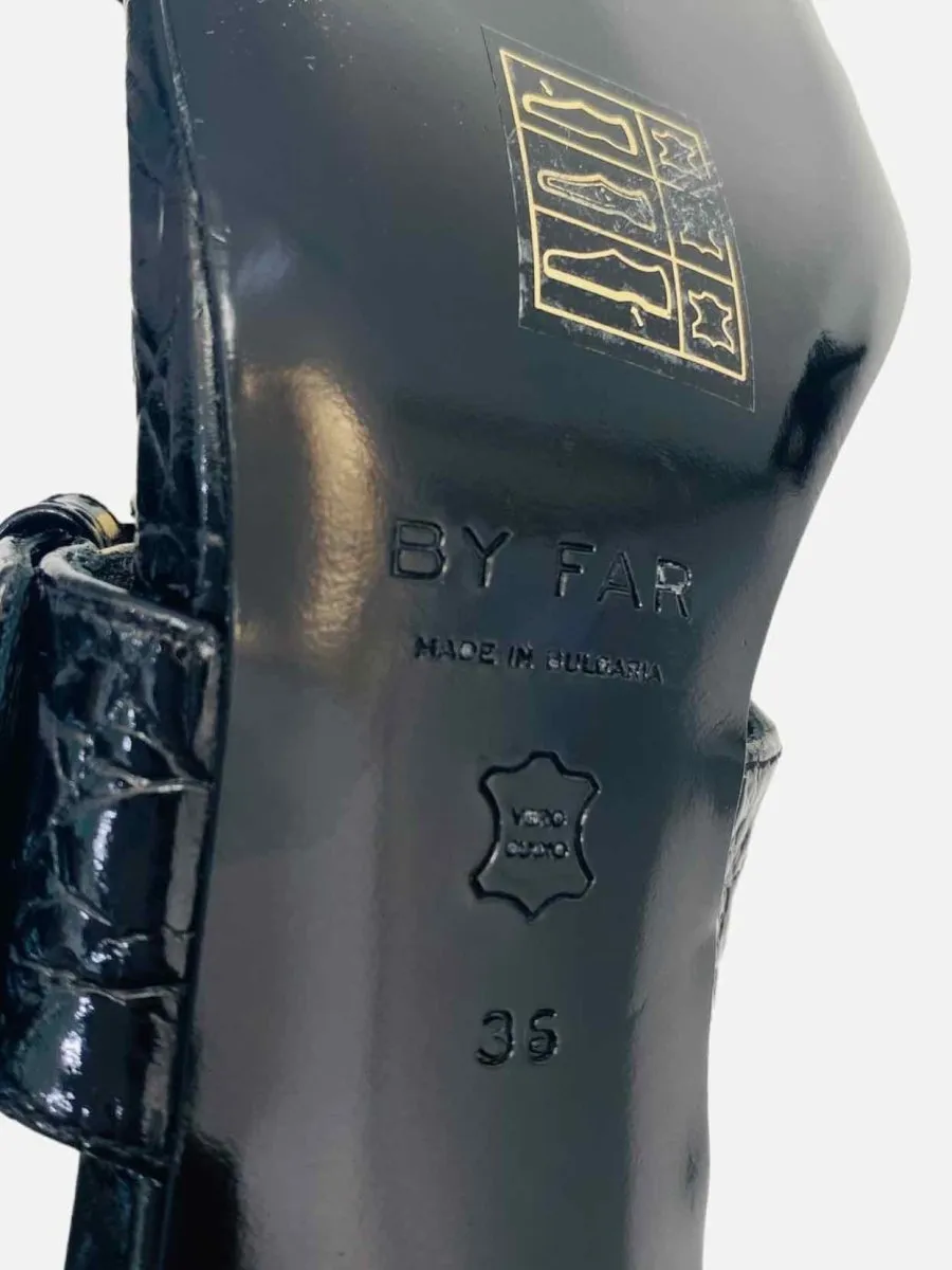 BY FAR Bettina Black Croc Embossed Mules 36