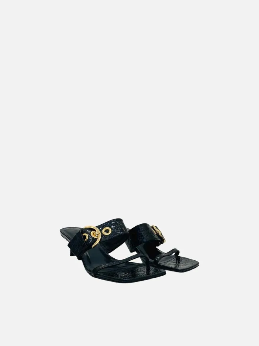 BY FAR Bettina Black Croc Embossed Mules 36
