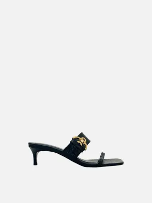 BY FAR Bettina Black Croc Embossed Mules 36