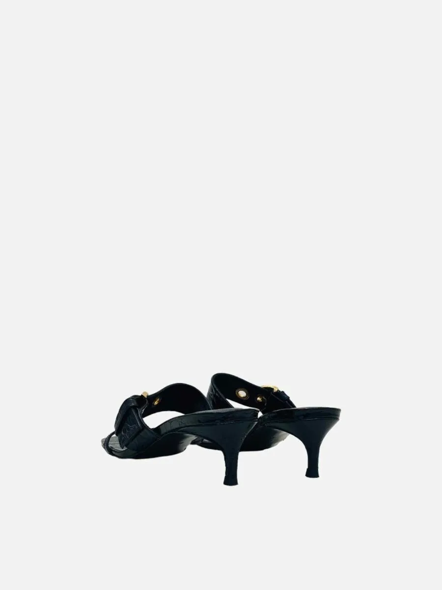 BY FAR Bettina Black Croc Embossed Mules 36