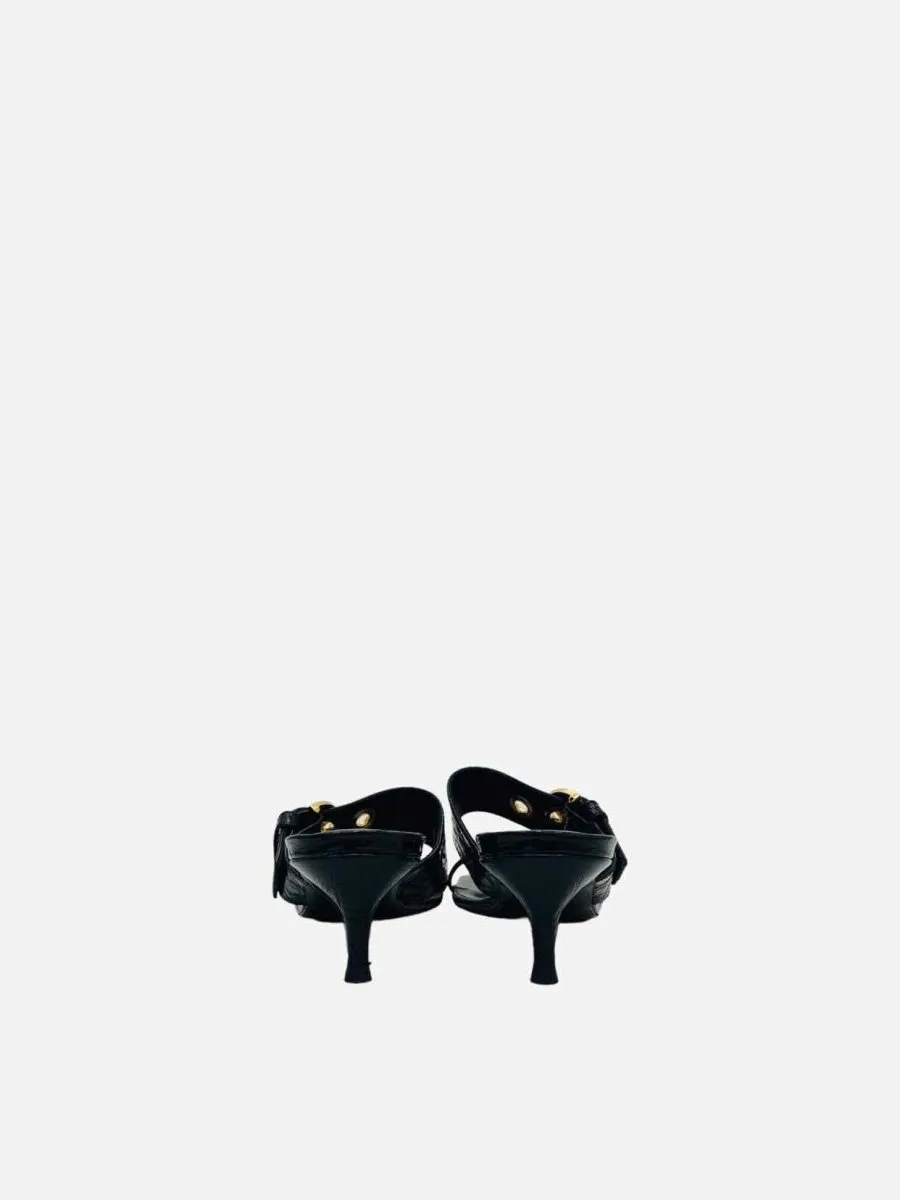 BY FAR Bettina Black Croc Embossed Mules 36