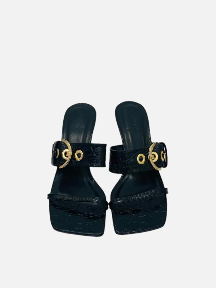 BY FAR Bettina Black Croc Embossed Mules 36