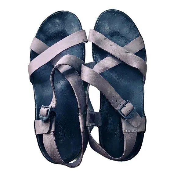 Chaco Wayfarer Tornado Strappy Sandals Gray Leather Womens Size 11 Criss Cross